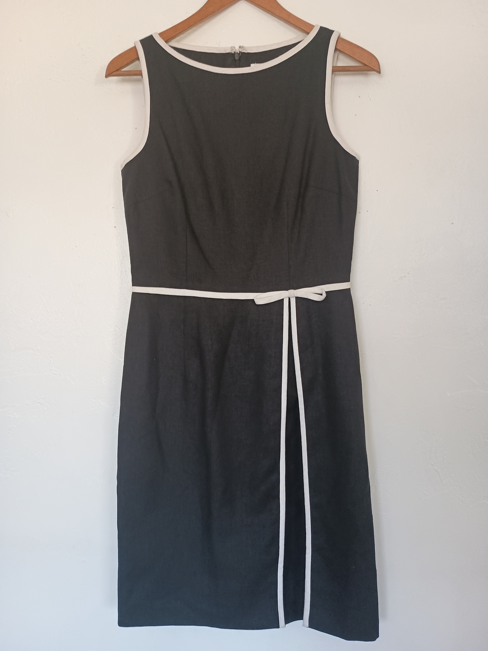 David Meister Linen Blend Black Sheath Dress with White Trim Vintage